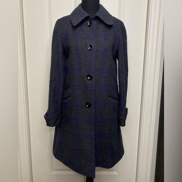 H&M Wool Coat Grey with Purple Details Women Size 8 (EU 38) - Picture 1 of 5